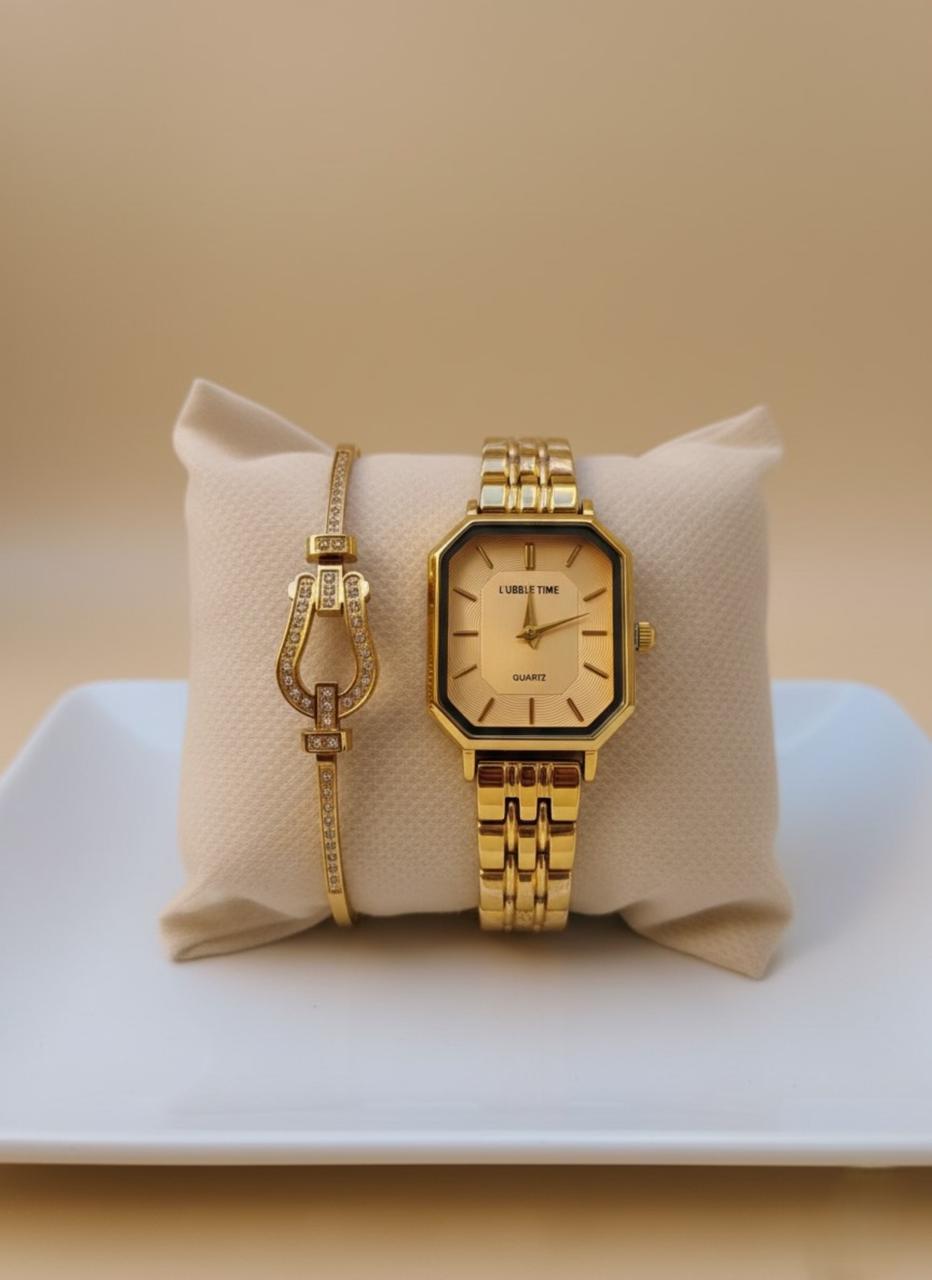 Elegancia Clásica: Reloj y Pulsera Dorados para un Estilo Sofisticado