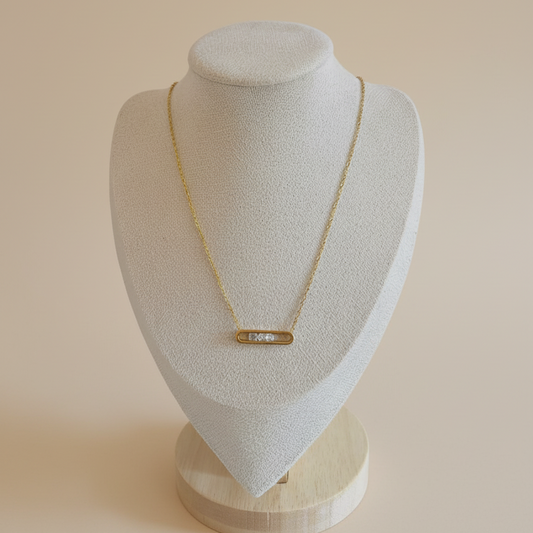 Collar Barra Dorada con Gemas Traslúcidas