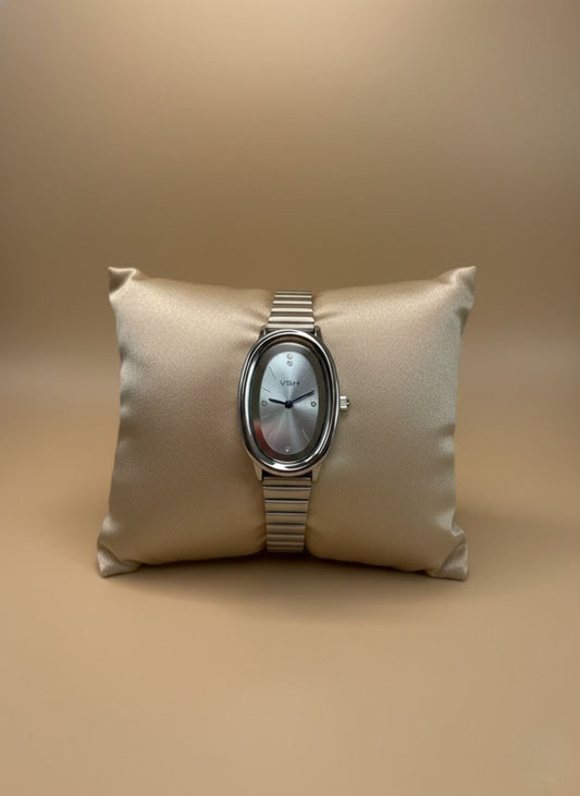 Reloj de Pulsera Ovalado Moderno Plateado para Mujer