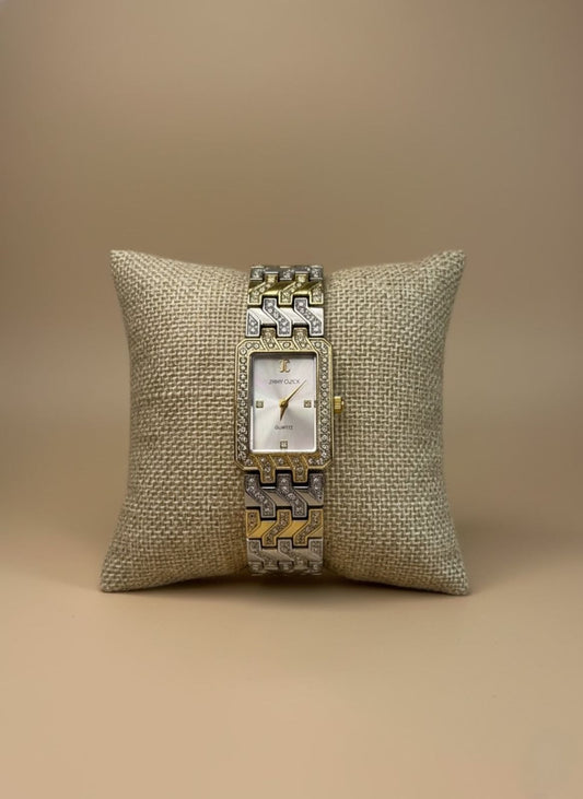 Reloj de Pulsera Bicolor con Detalles de Joyería para Mujer